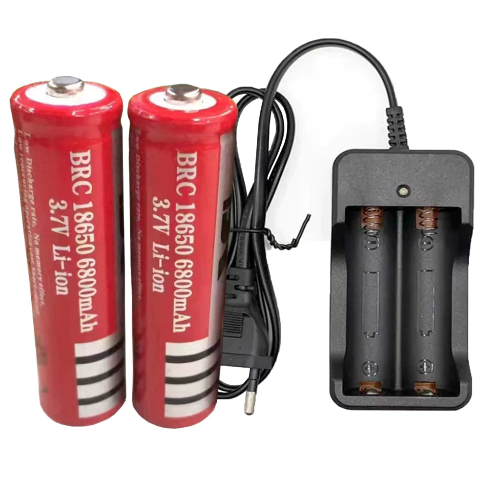 Kit Carregador + 2 Baterias Recarregáveis 18650 - 6800 mAh Para Lanterna Tática e Equipamentos Eletrônicos